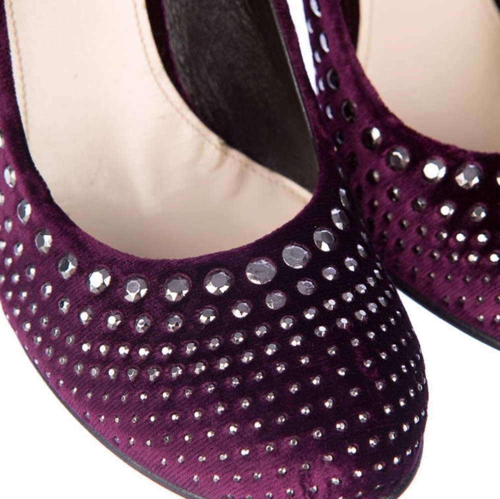Prada Purple Velvet Studded Heels Pumps Women's Size 37 7 6.5 - Picture 5 of 6